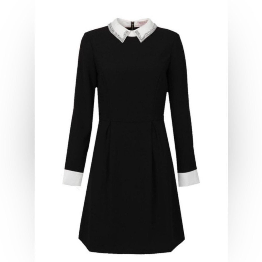 Ted Baker Black Long Sleeve Dress with White Collar and Cuffs